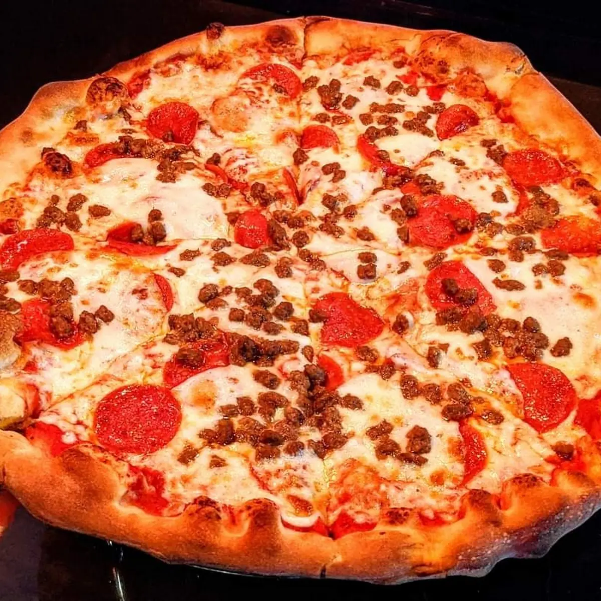 16 with Pepperoni Ground Beef and Provolone