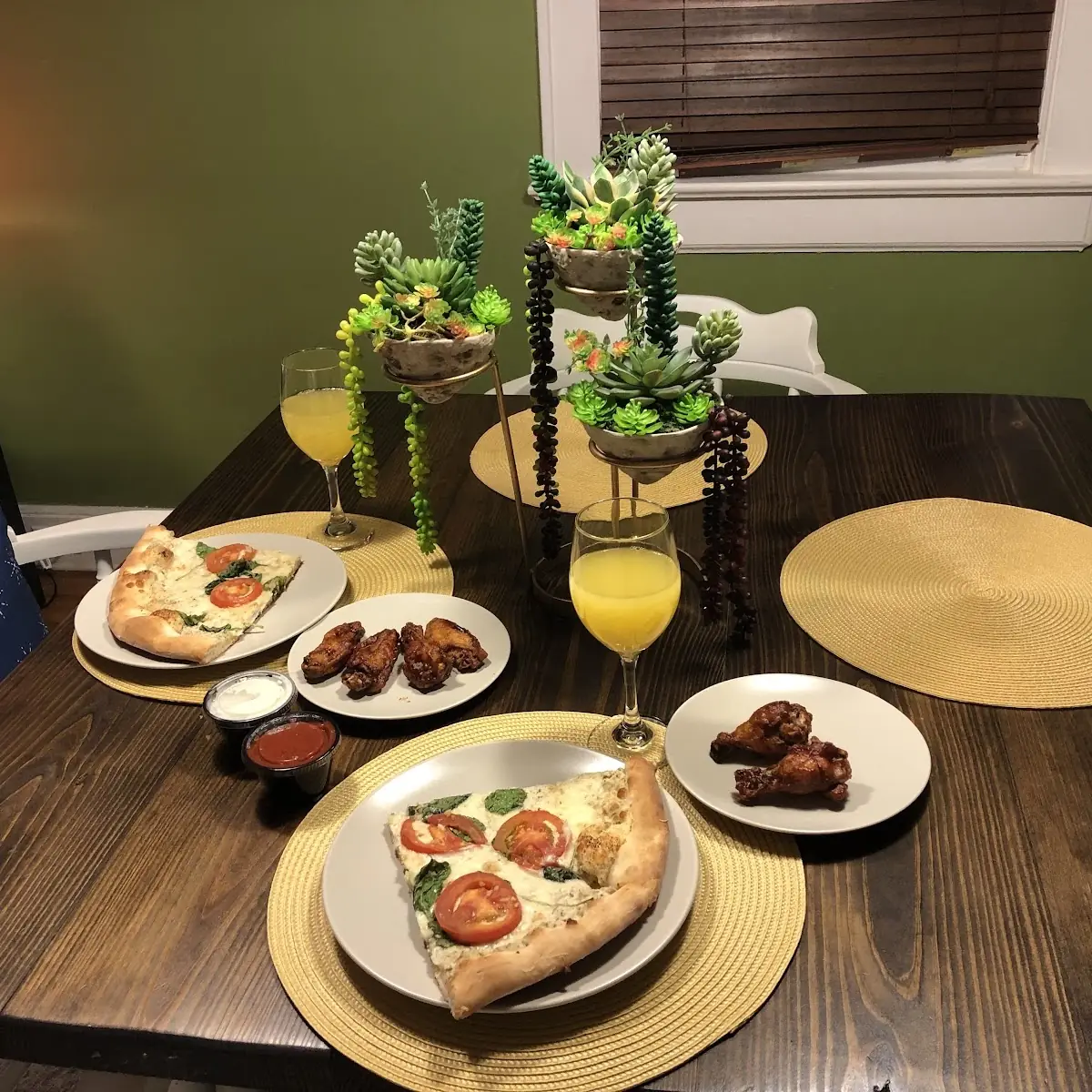 Veggie Pizza with Honey BBQ Wings