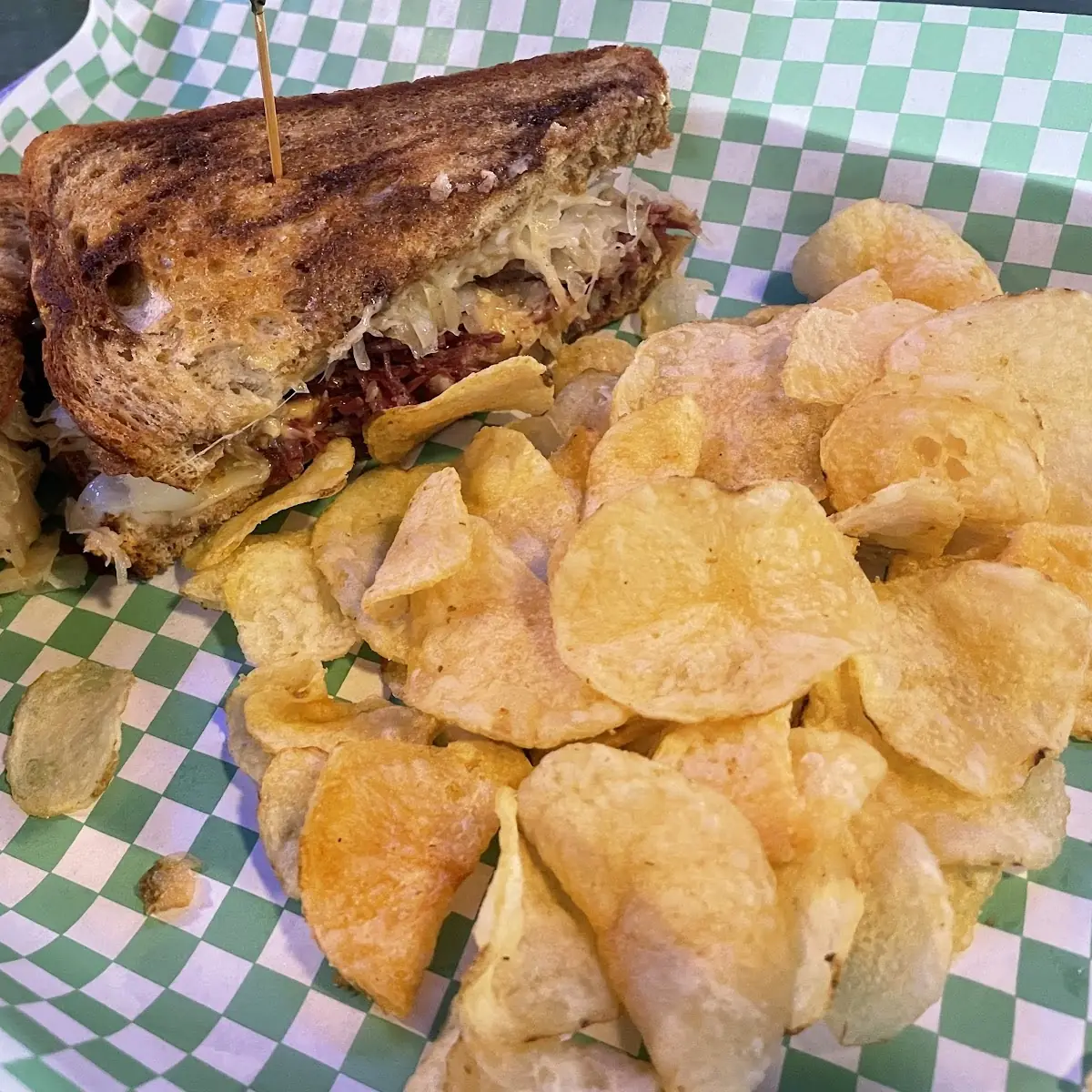 Reuben Sandwich and Potato Chips