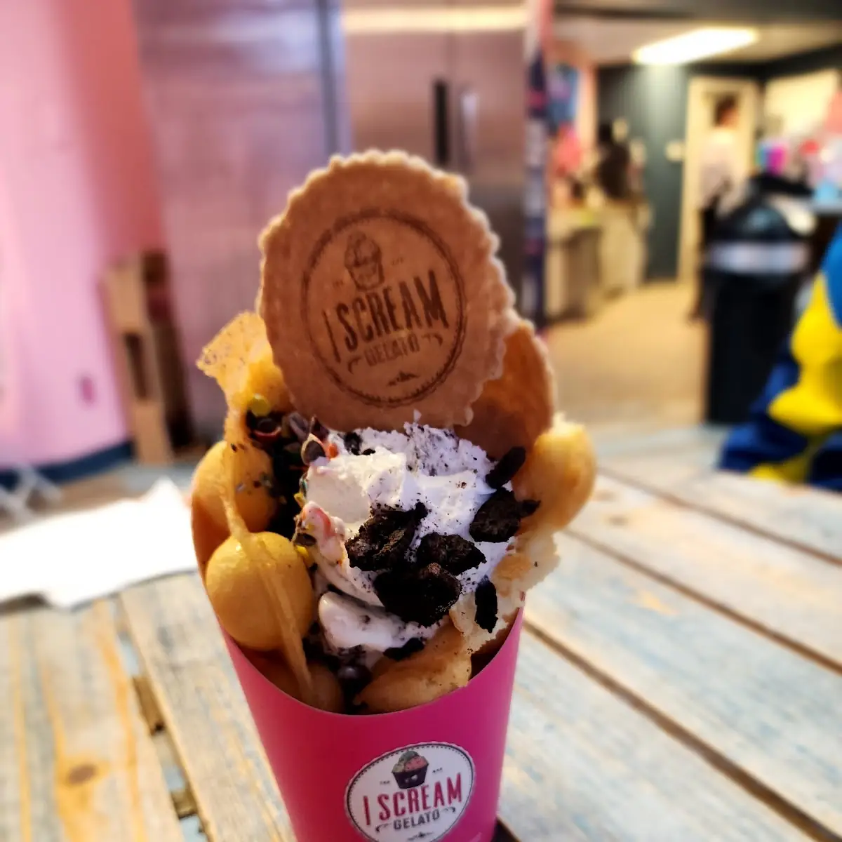 Bubble Waffle with Pumpkin Ice Cream