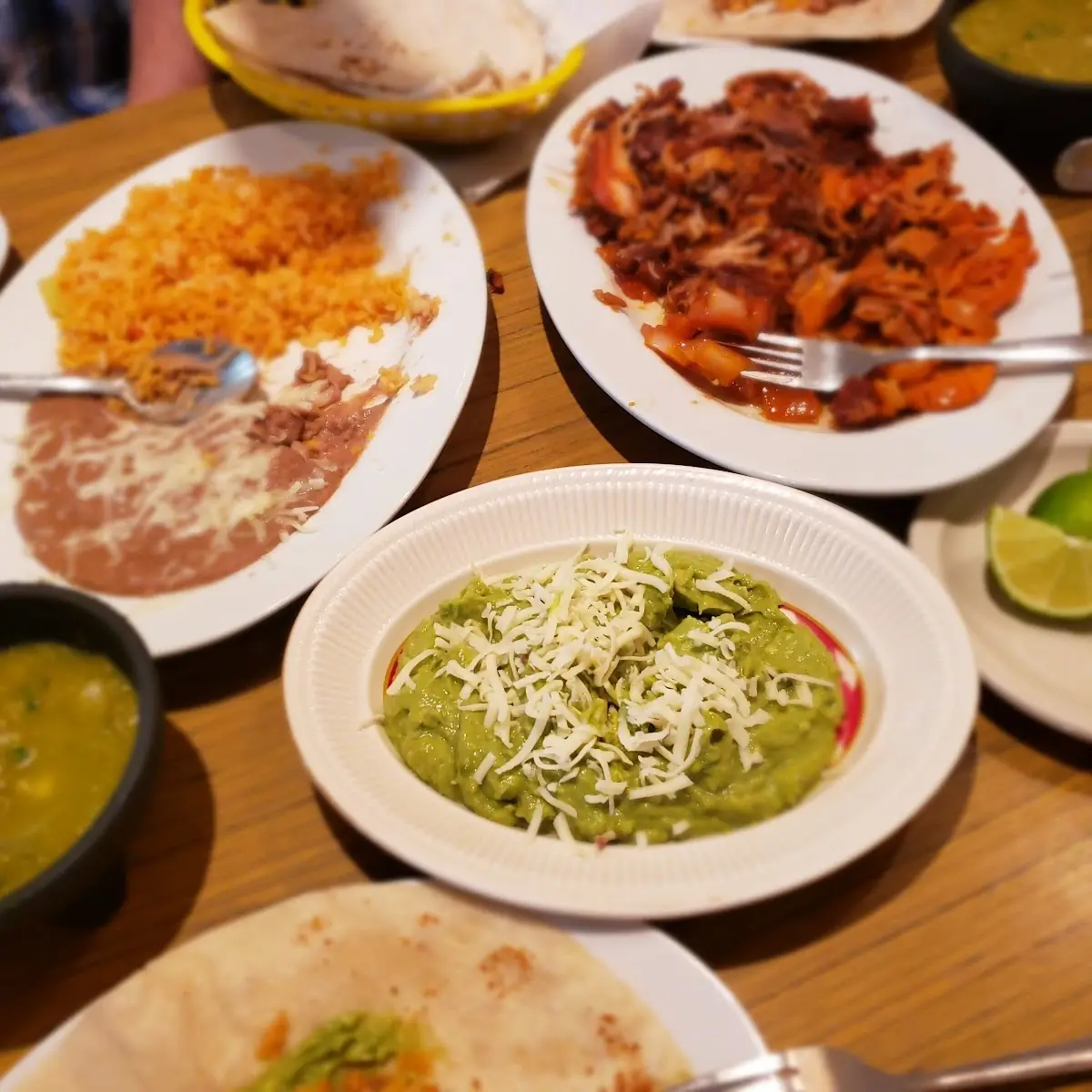 Mixed Carnitas Rice Beans and Guacamole