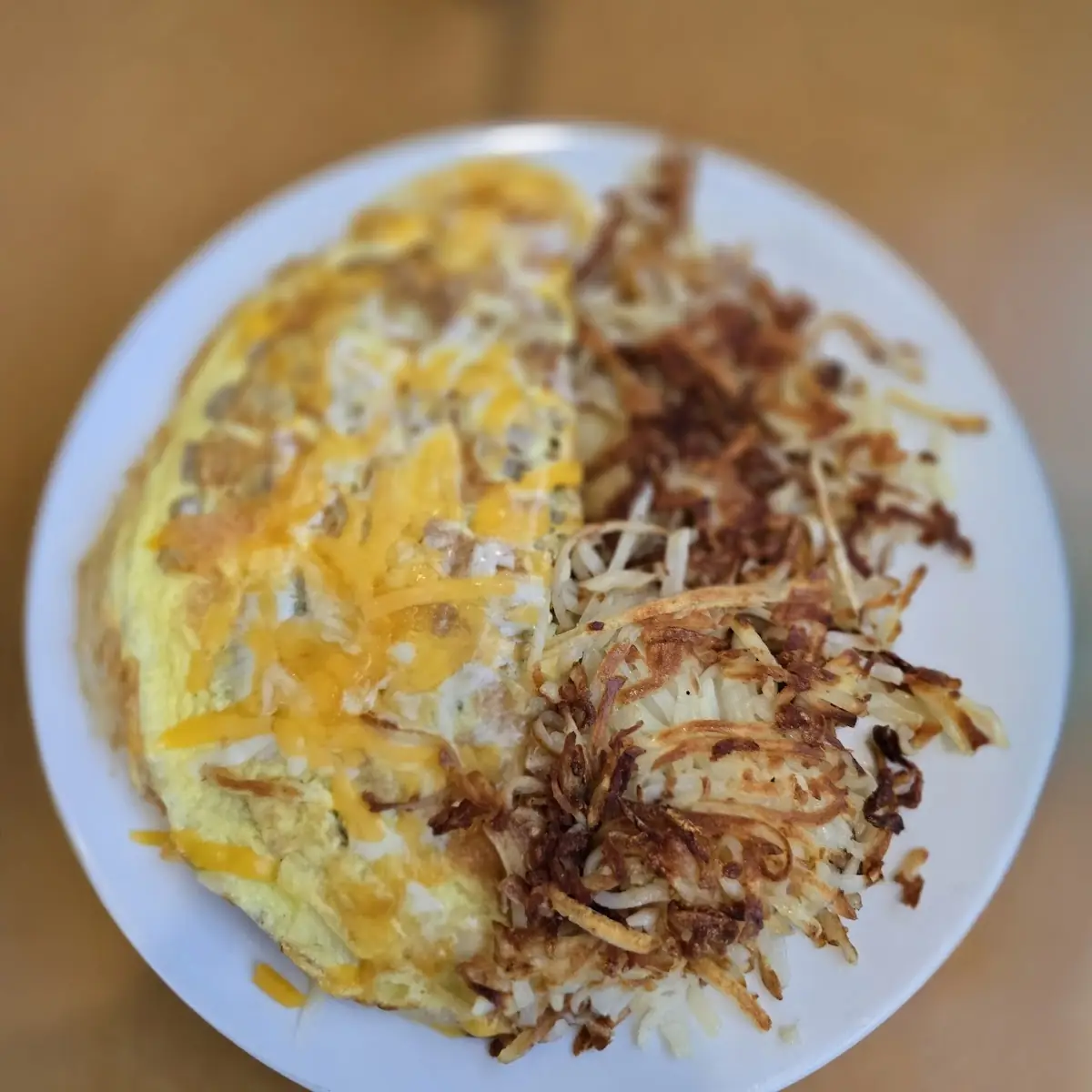 Omelette Hash Browns and Toast