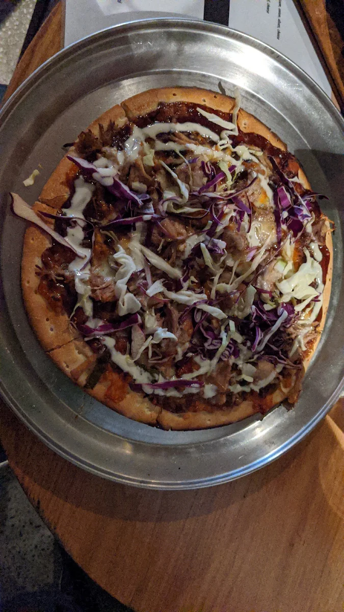 Bourbon Braised Pulled Pork Pizza, Cargo Bar Pizza Lounge