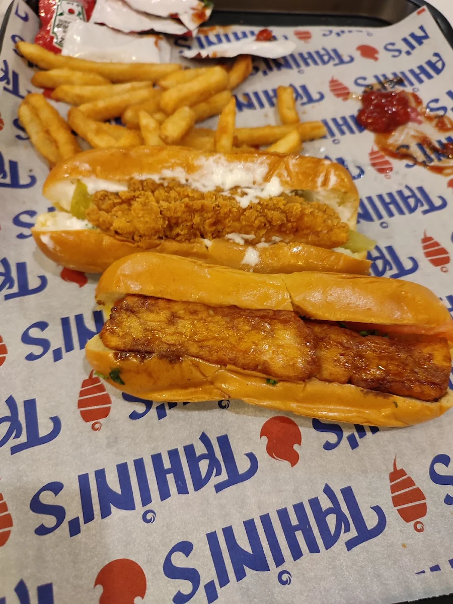 Mini Fried Chicken Tenders and Halloumi, Tahini's Shawarma