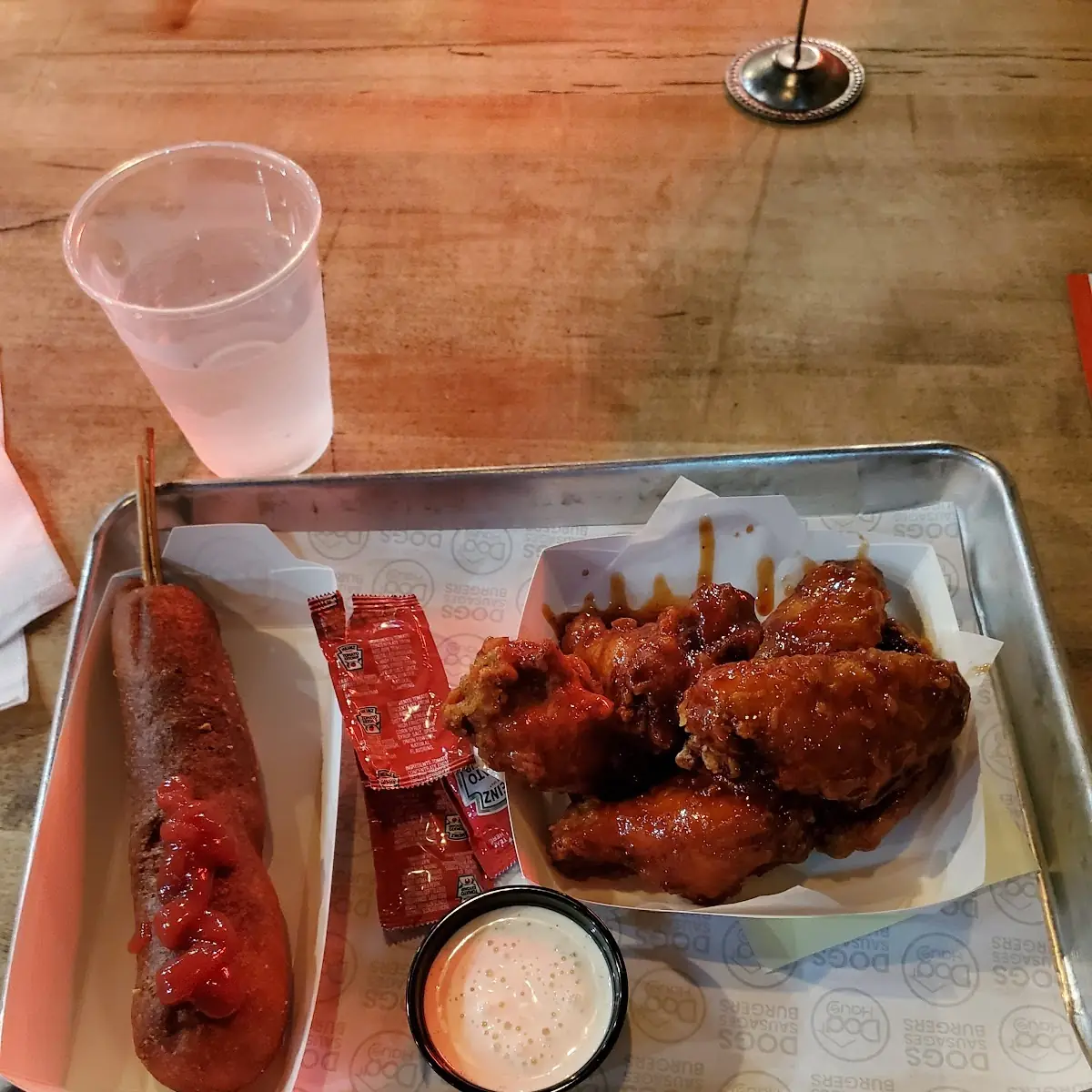 Corn Dog and Honey Chipotle Wings