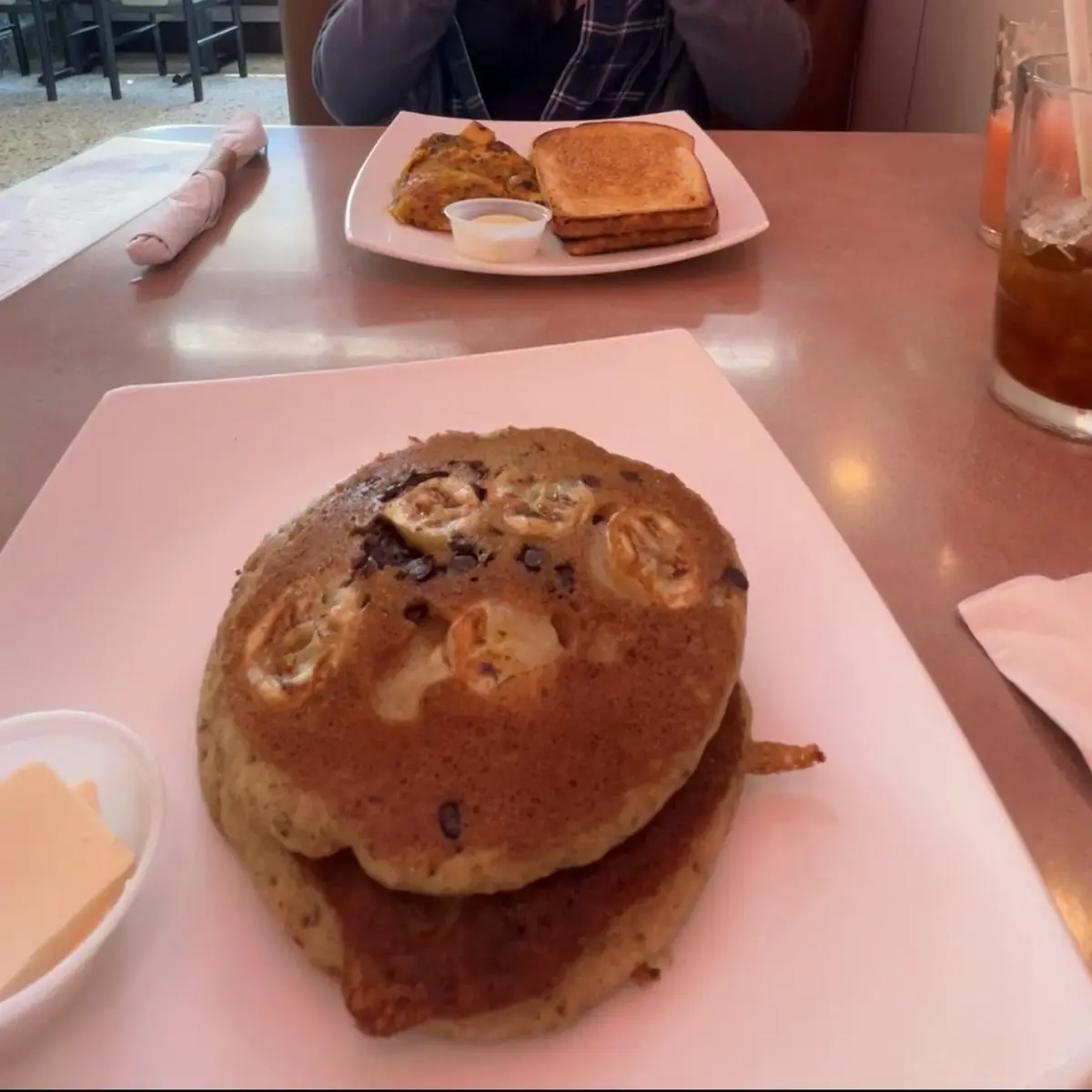 Chocolate Chip and Banana Pancakes and Squash Hash