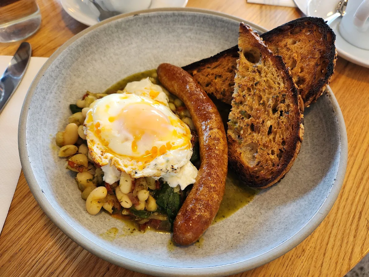 Greens Beans and Sausage GF with Fried Egg