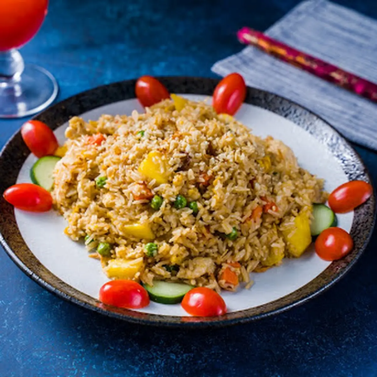 1 2 Duck with Basil Sauce over Pineapple Fried Rice