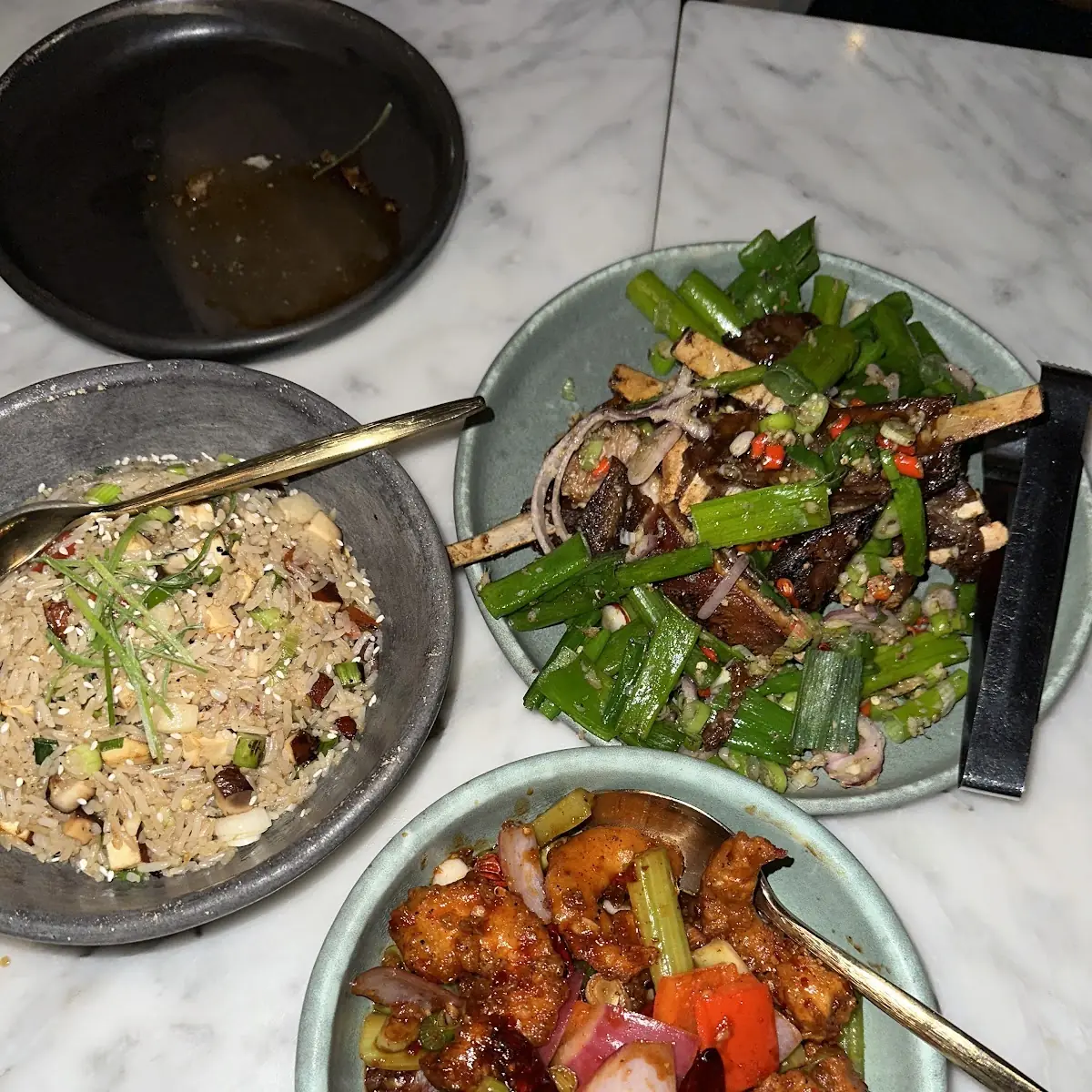 Cumin Lamb Ribs General TSO's Shrimp Roasted Asparagus & Red Pepper Fried Rice