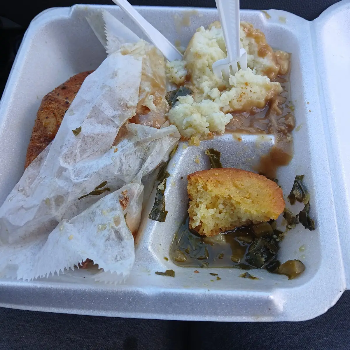 Chicken Mashed Potatoes Greens Corn Muffins