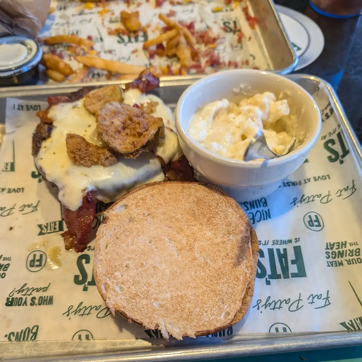 Big Dill Burger Patty and Mac and Cheese
