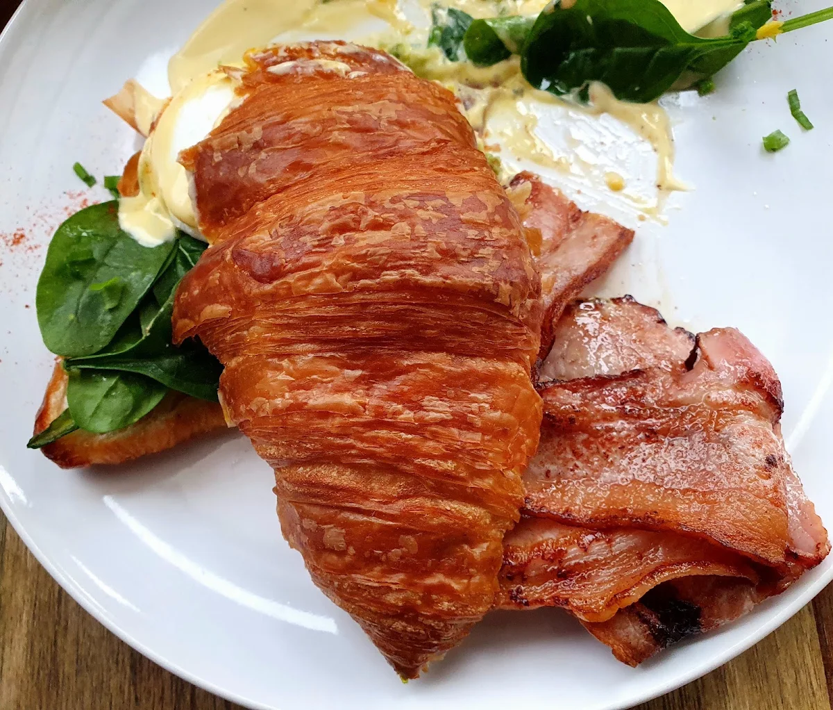 Eggs Bennywith Bacon in Fresh Croissant, Double Shot Noosa
