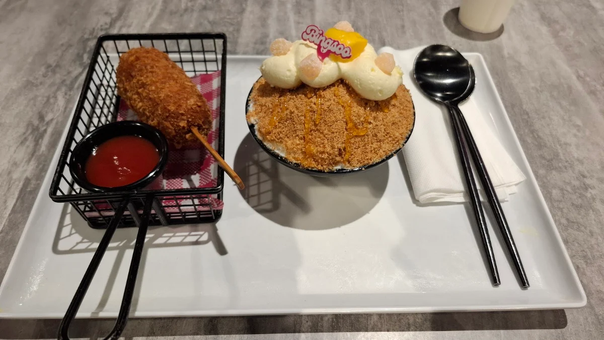 Matcha Mango Bingsu and Corndog, Bingsoo Desserts Springvale