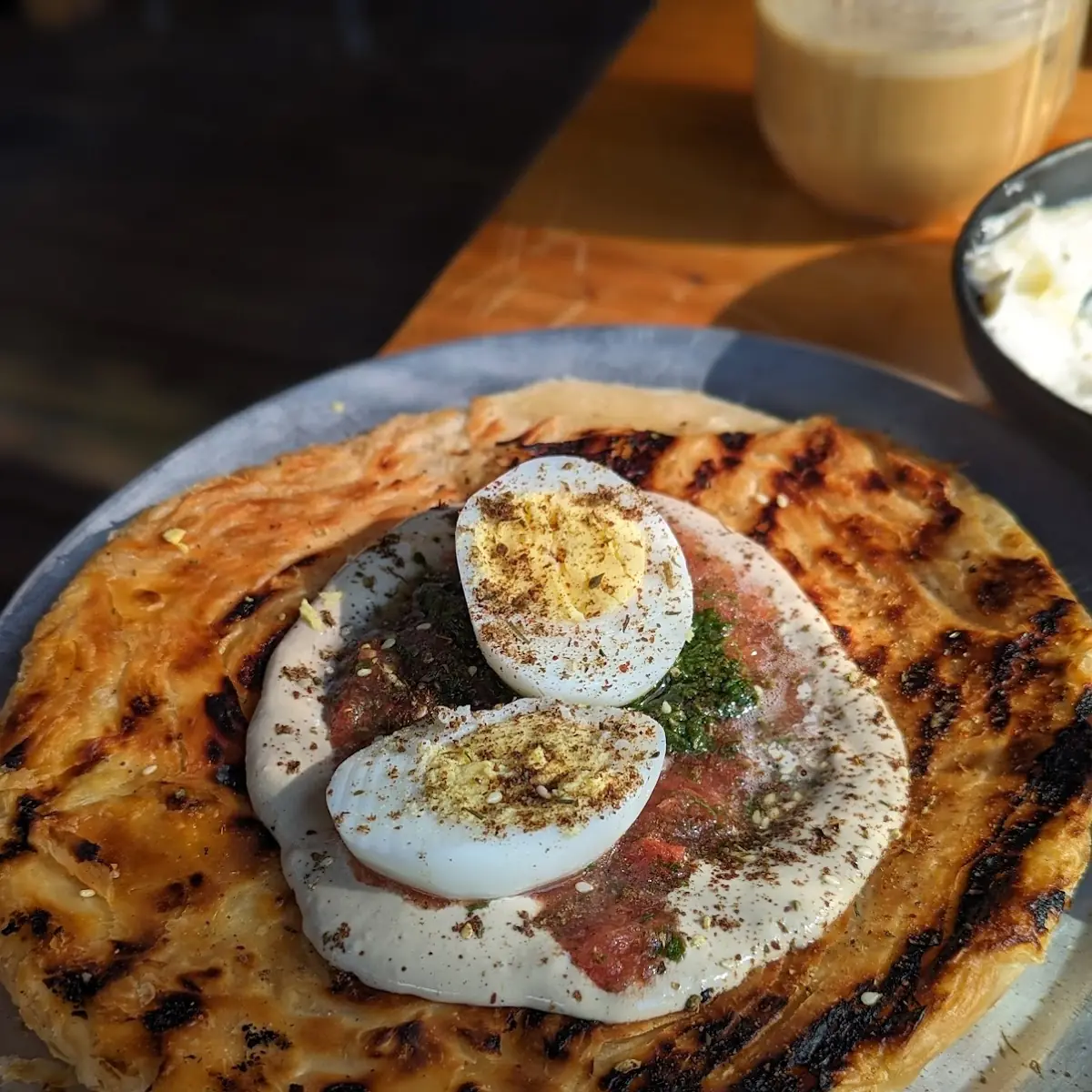 Malawach Savory Pancake Soft Boiled Egg Tomato Schog