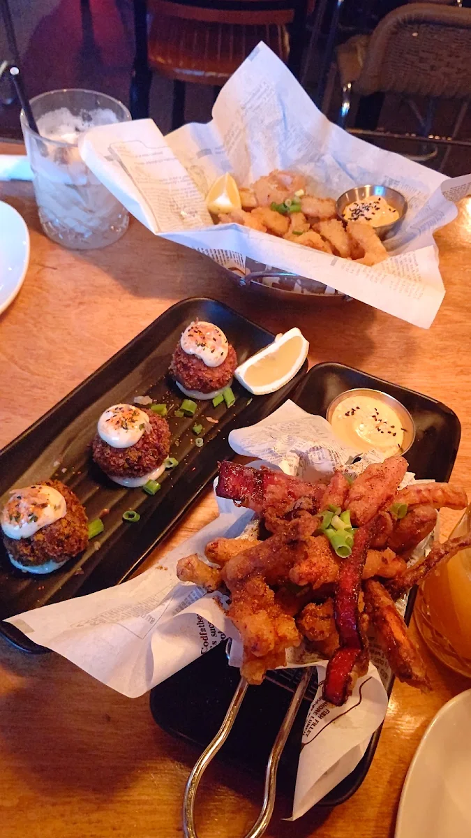 Takoyaki Shrimp Fried Calamari and Vegetables Tempura