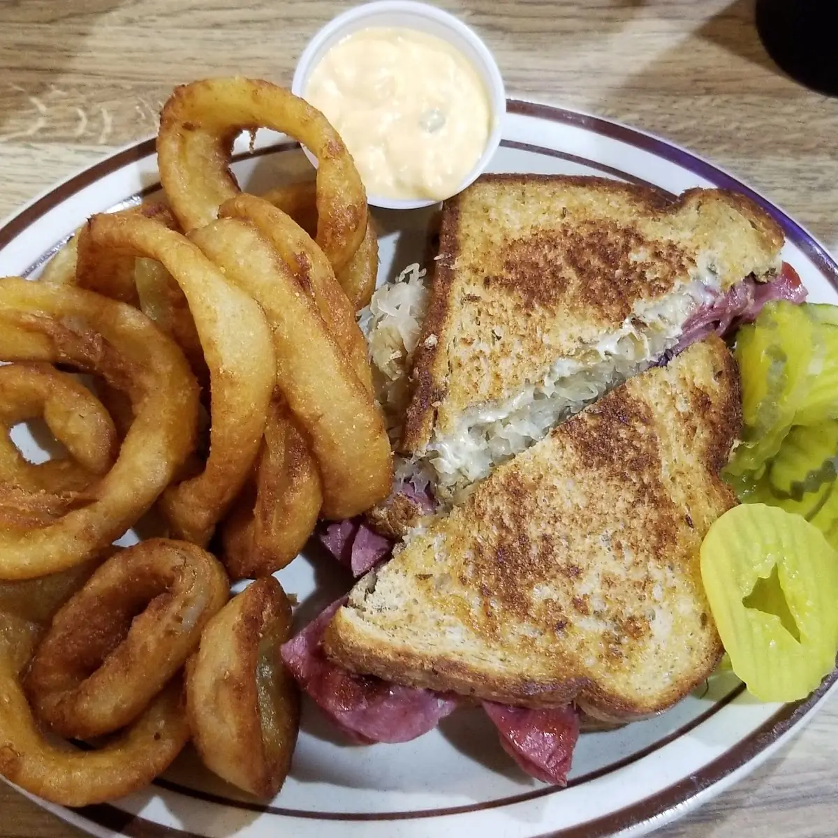 Reuben with Onion Rings