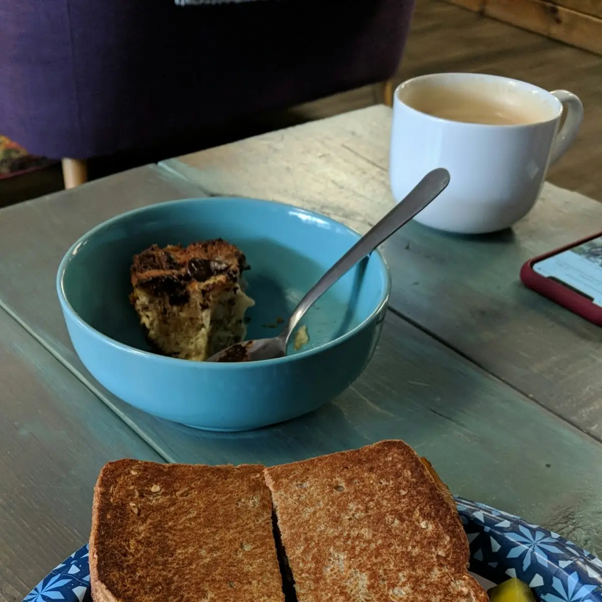 Grilled Cheese Chips and Bread Pudding