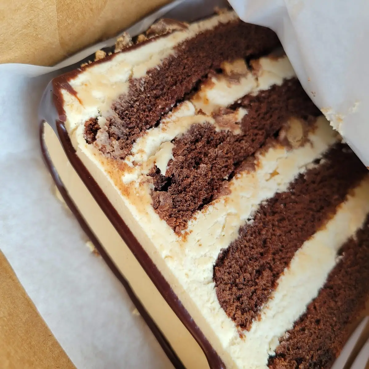 Chocolate Peanut Butter Cake Slice