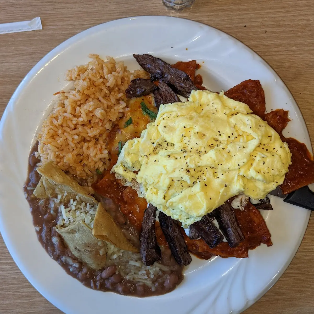 Chilaquiles Rojos with Skirt Steak
