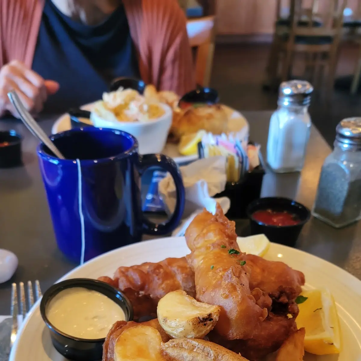 Battered Fish and Chips with Lemon
