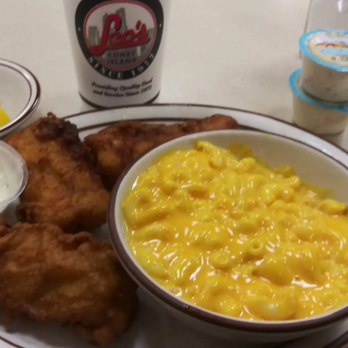 Fried Cod with Mac and Cheese