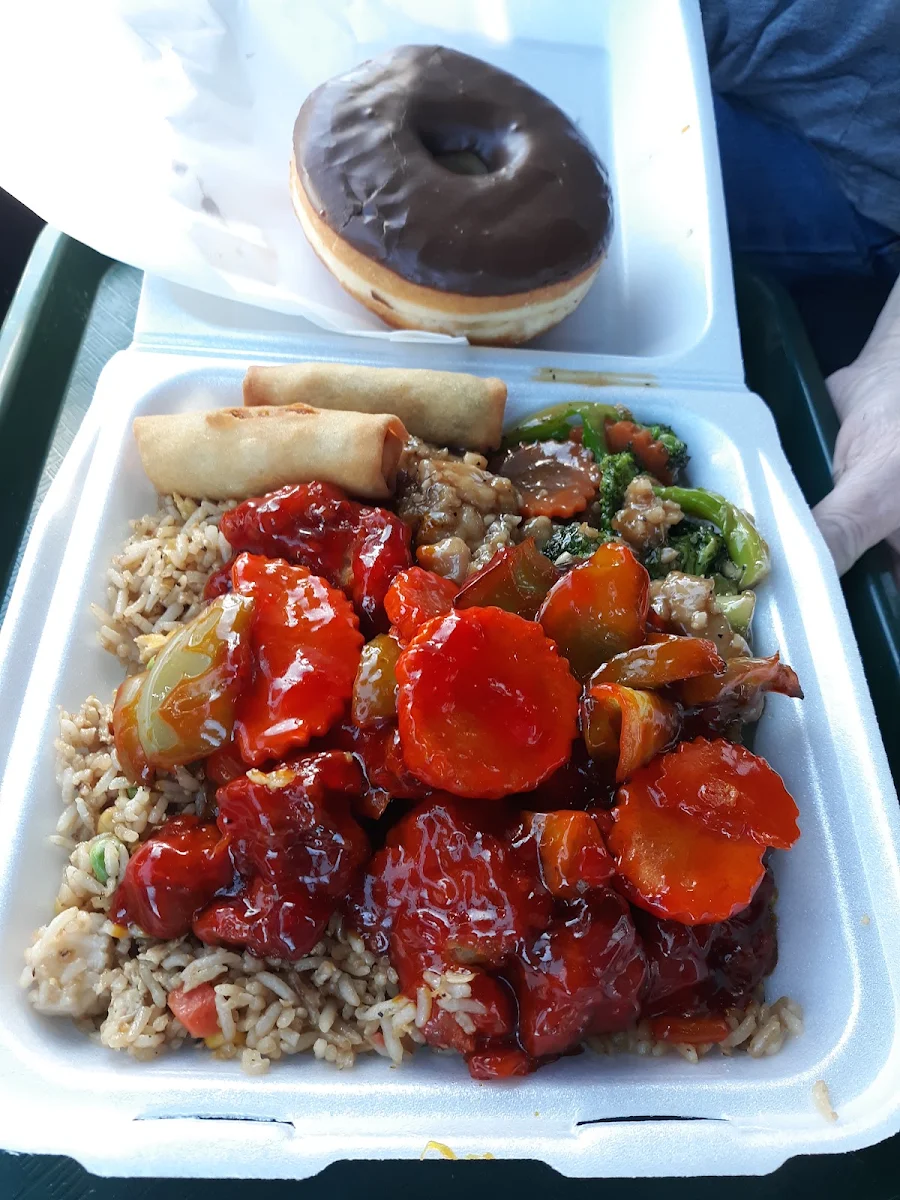 Orange Chicken Broccoli and Beef and Fried Rice