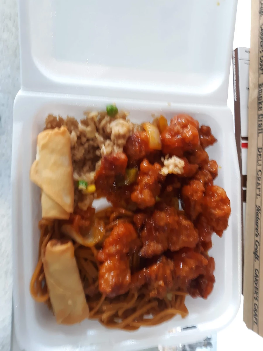 Orange Chicken Fried Rice and Spring Rolls