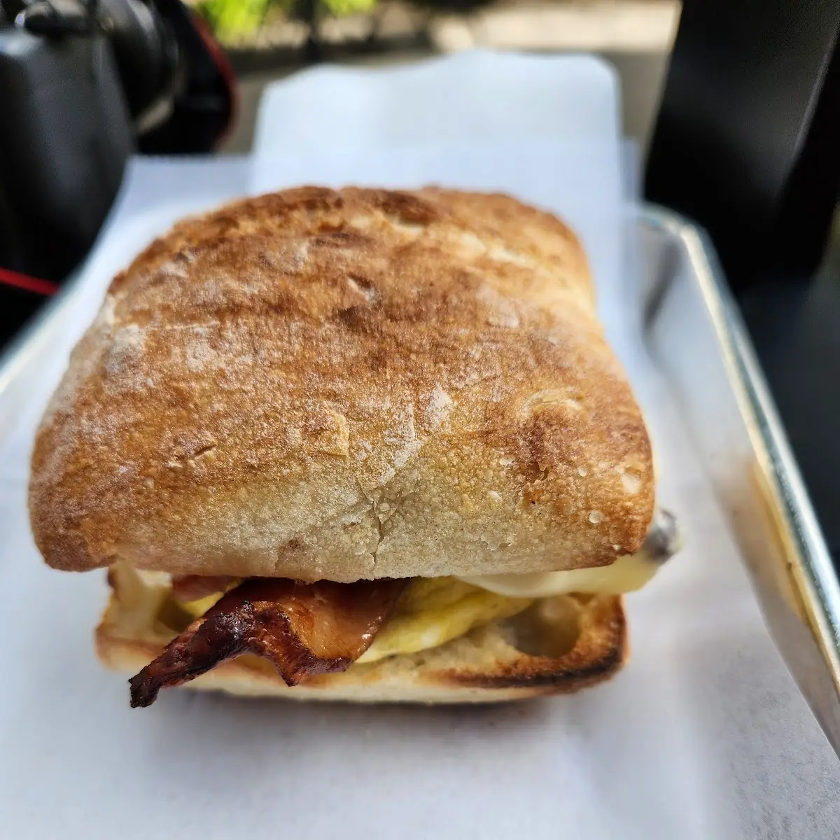 Eggs Bacon and Mozzarella Sandwich