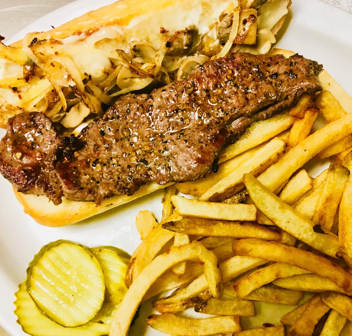 Steak on Bun and a Side, Donut Diner