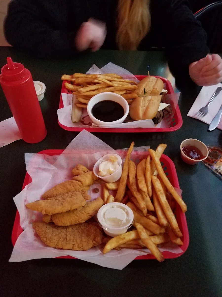 French Dip and Chicken Strips and Fries