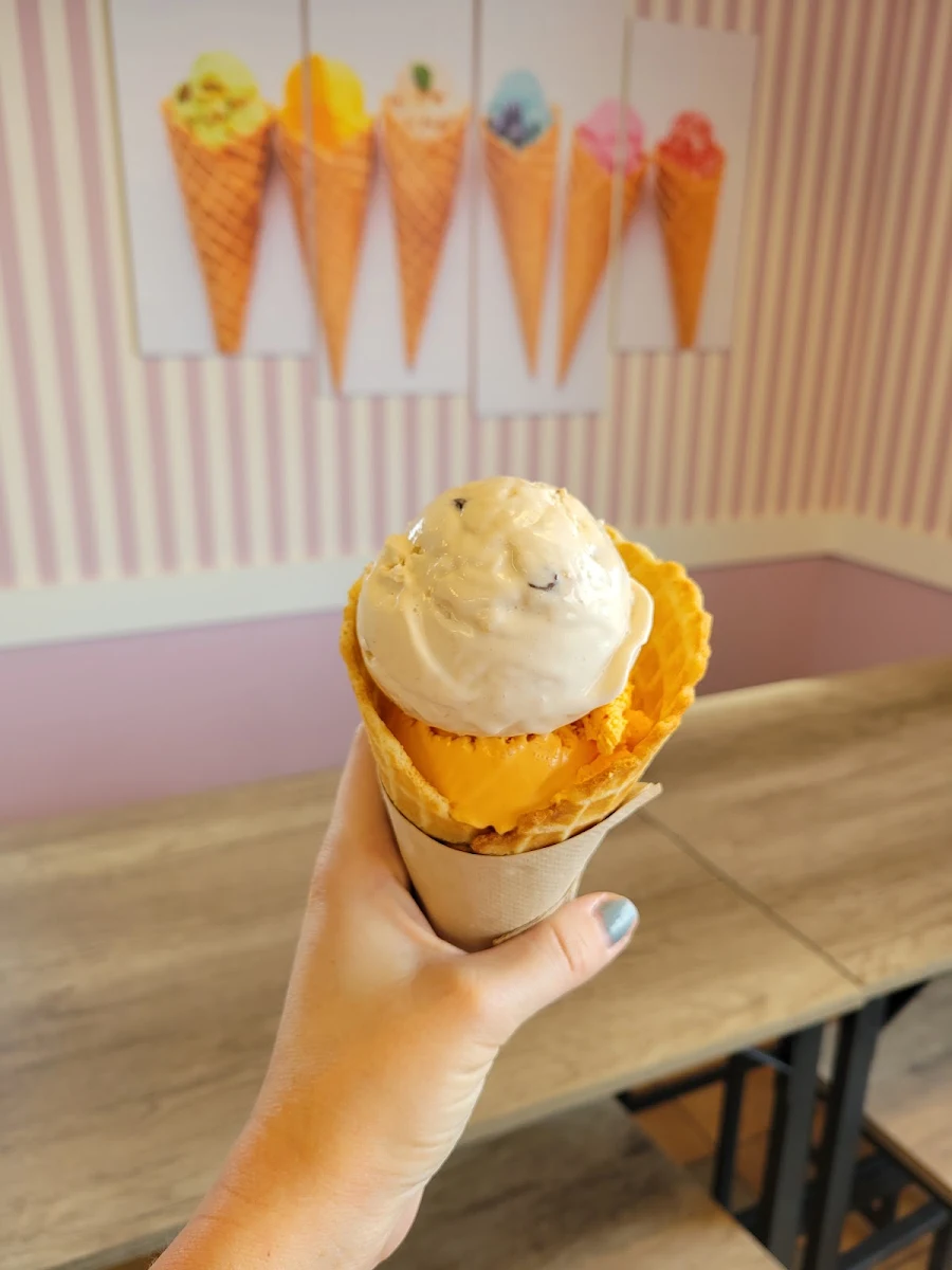 Cookie Dough and Orange Dream Ice Cream Waffle Cone