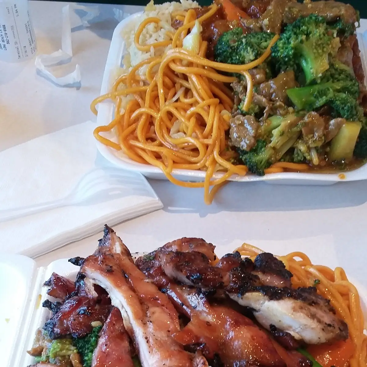 BBQ Pork and Beef Broccoli with Chow Mein Noodles