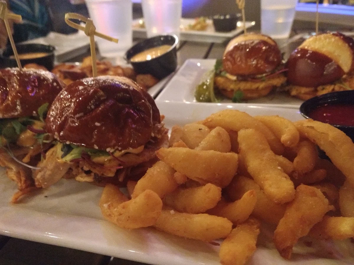Pulled Chicken Sliders with Fried Onions