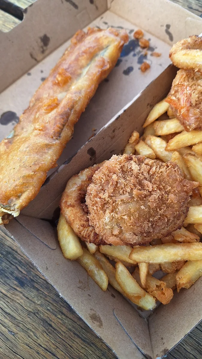 Crumbed Garfish & Chips, Flying Fish