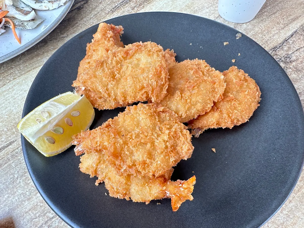 Crumbed Prawns, Flying Fish