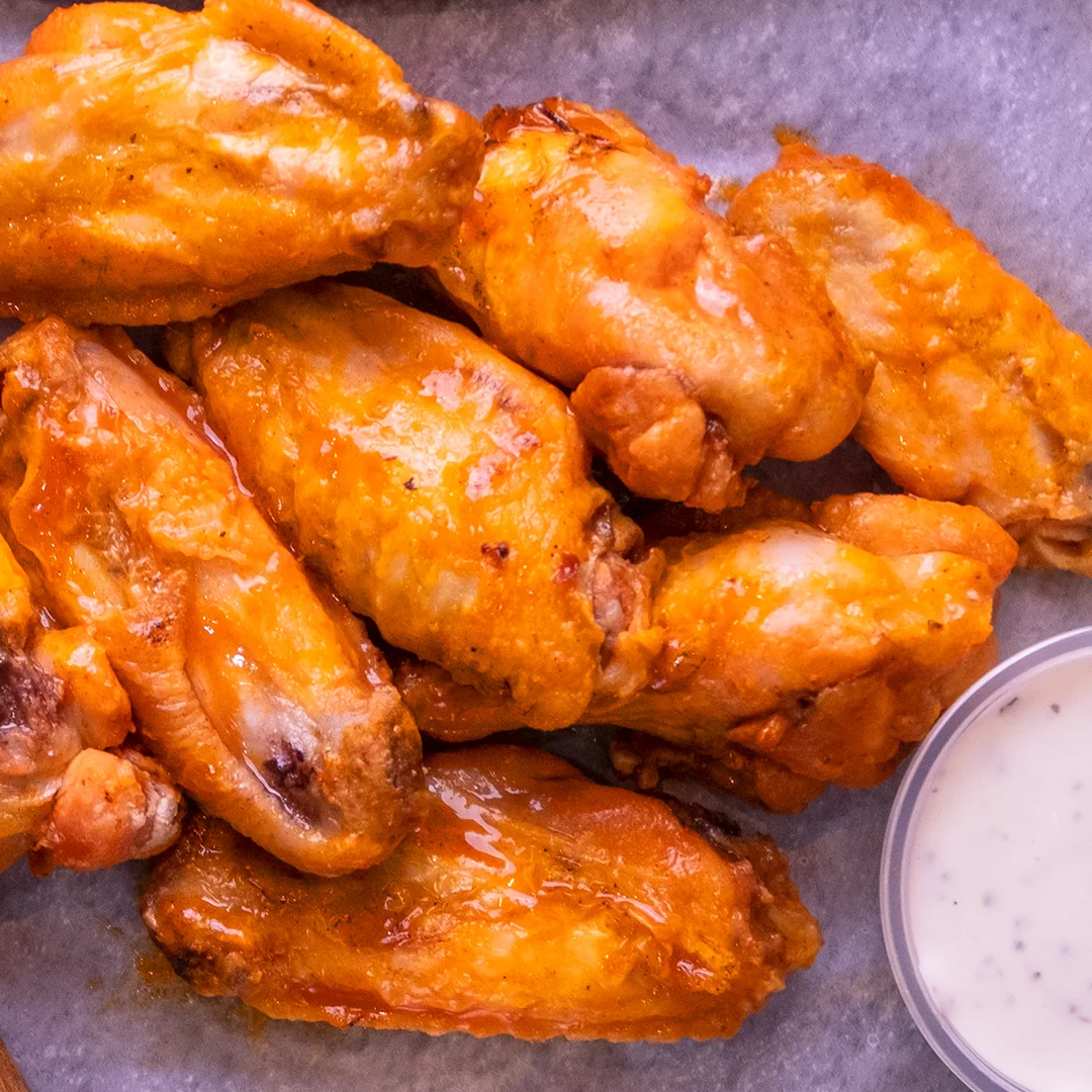 Chicken Wings with a Ranch Dip on the Side, Yummy Slice Pizza