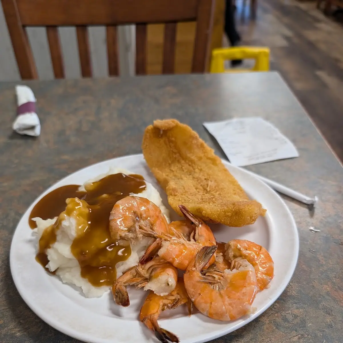 Catfish Shrimp and Mashed Potatoes and Gravy