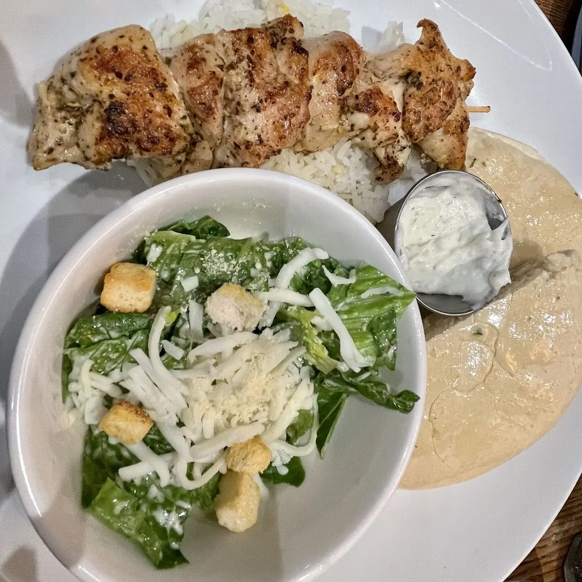 Chicken Souvlaki with Salad on the Side, TWO STONES GRILL