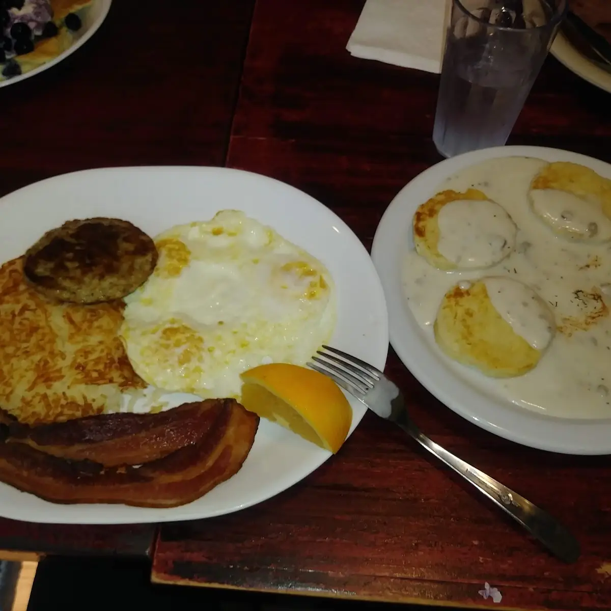 Bacon Sausage Eggs Biscuit and Gravy