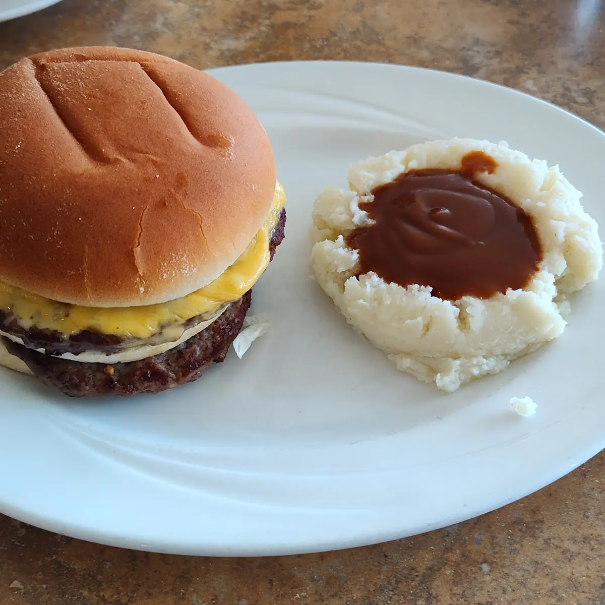 Double Burger Meal with Mashed Potatoes and Gravy
