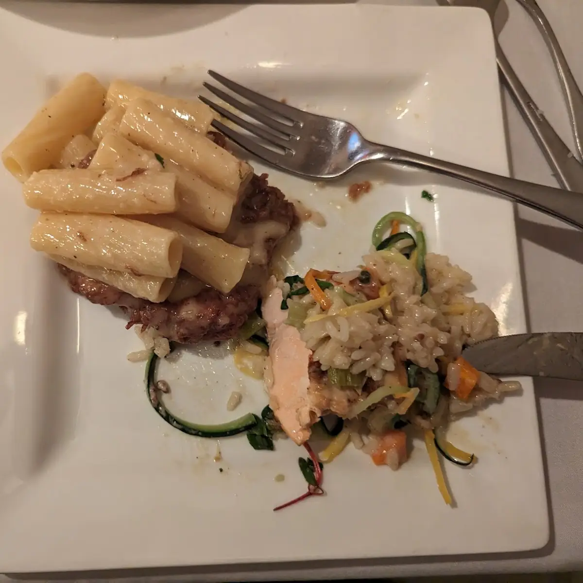 Grilled Salmon and Veal Francaise Serving