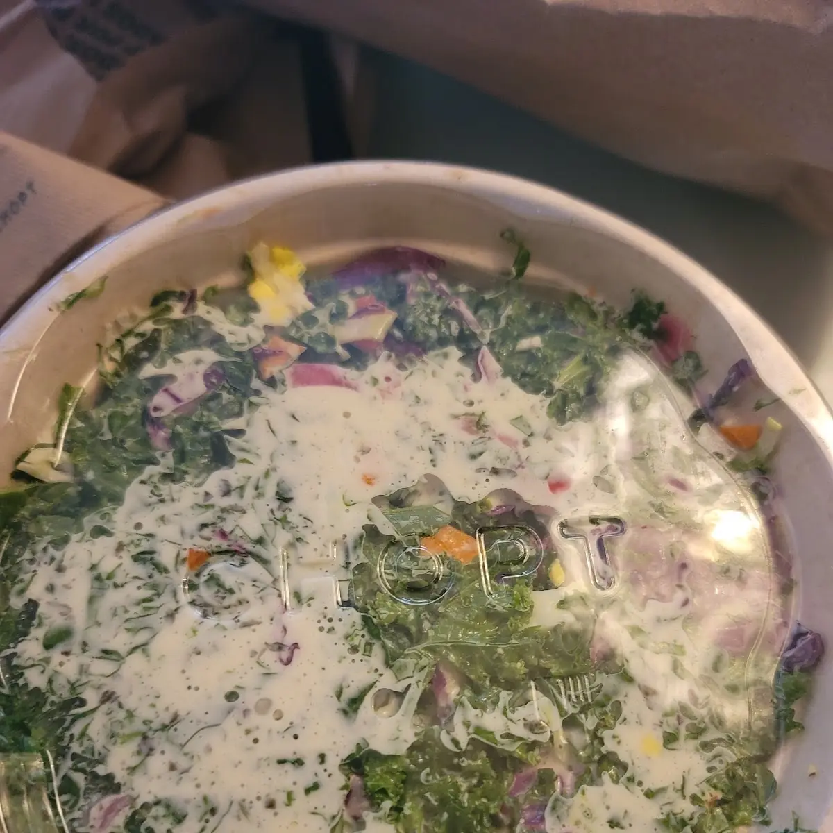 Create Your Own Salad with Kale Pickled Onions Carrots Egg and Peppers with Ranch Dressing