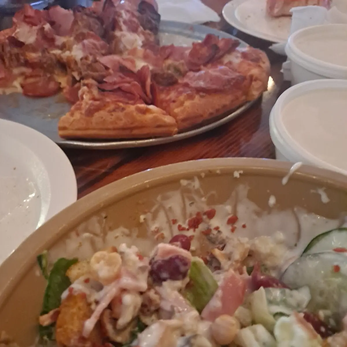 Salad Bar and All Meat Pizza