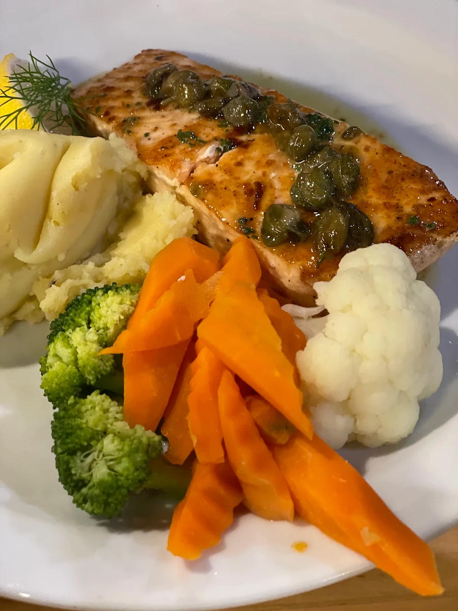 Salmon with Caper Sauce, Waters' Edge Bistro