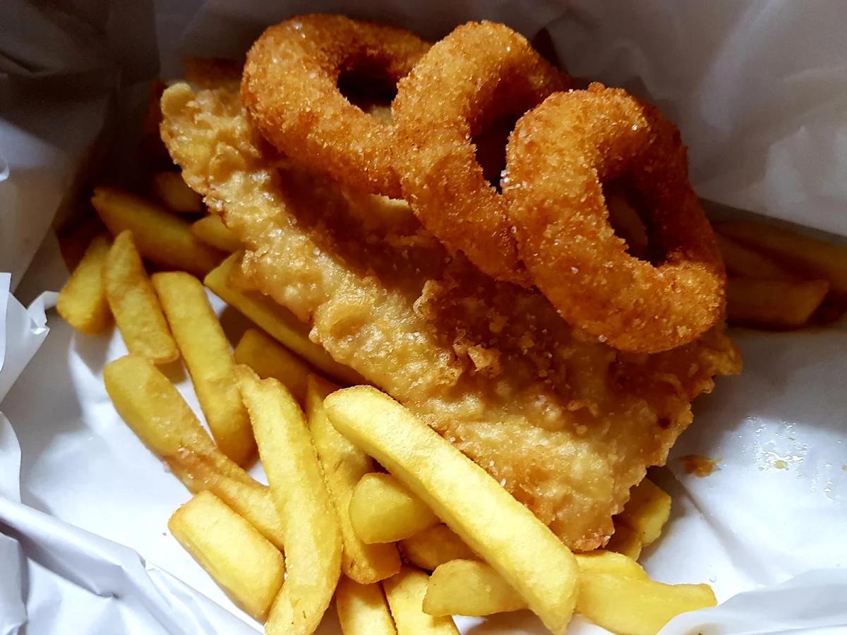 Fish and Chips with Squid Rings, Albany Fish & Chips