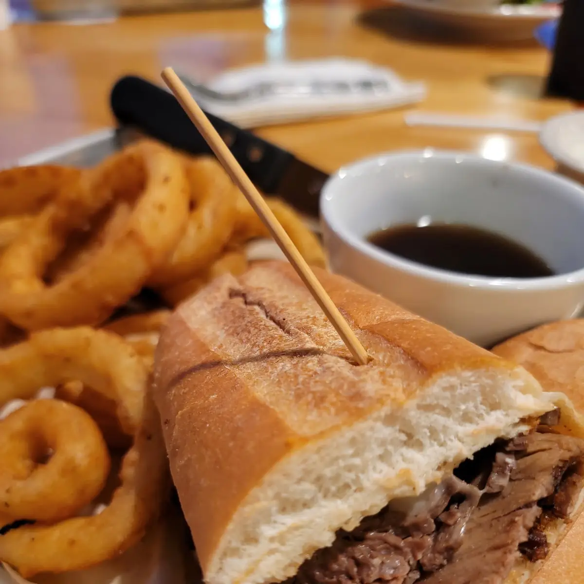 French Dip with Onion Rings
