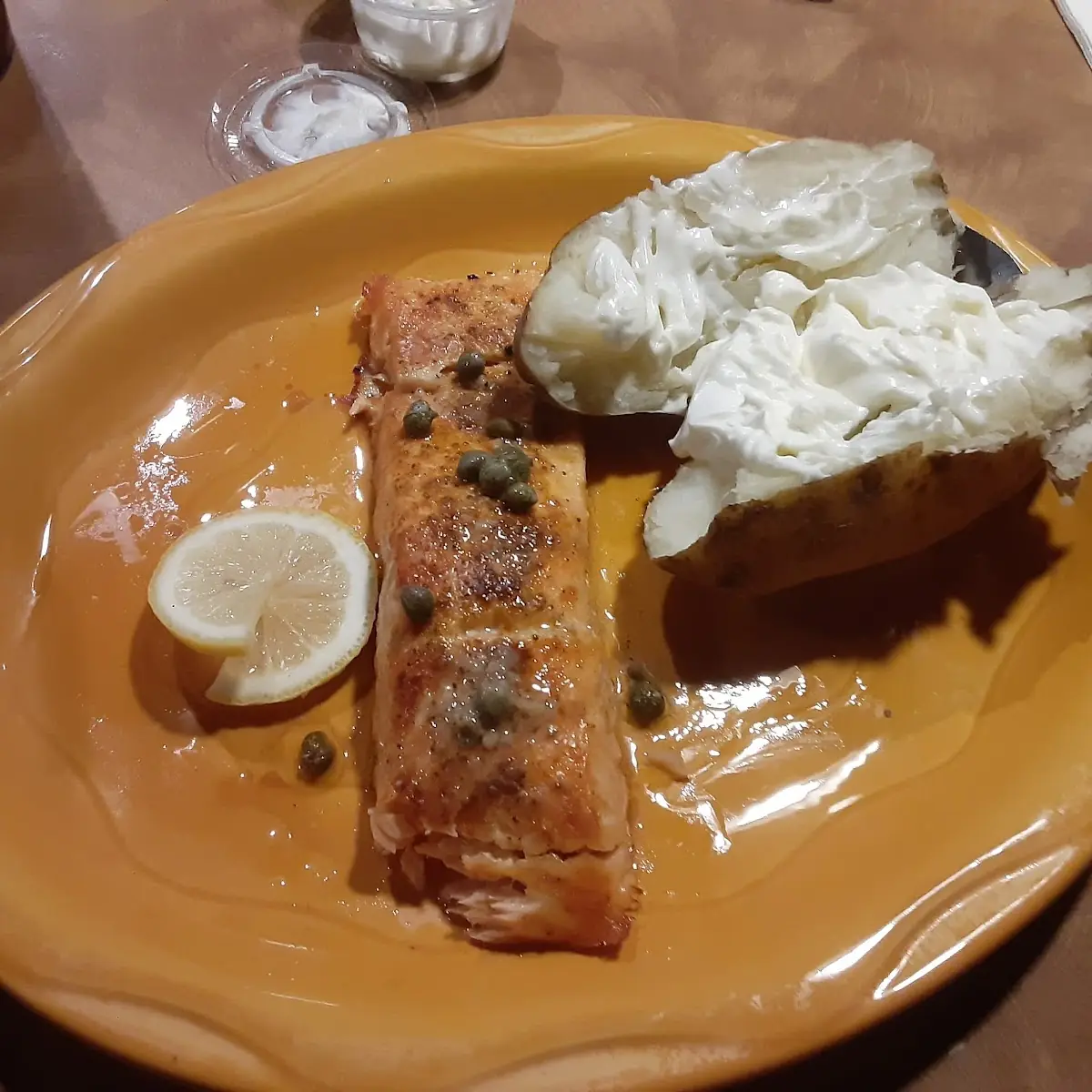 Broiled Salmon with Baked Potato