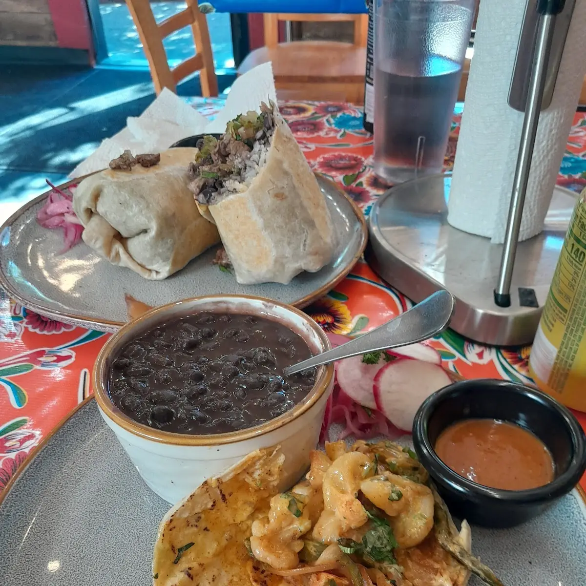 Shrimp Tacos and Asada Burrito