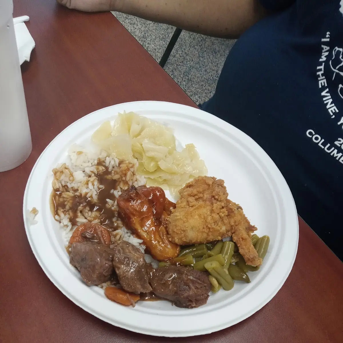 Beef Stew and Rice Cabbage Fried Chicken and Fried Okra