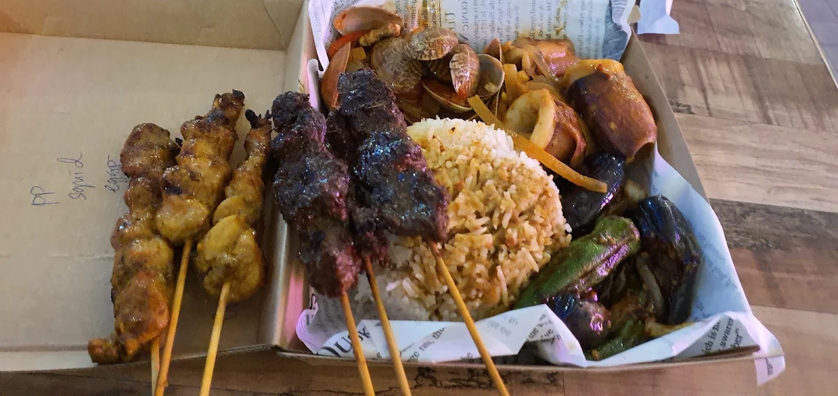 Beef and Chicken Satay with Coconut Rice and Sambal Squid, Satay Boss 老椰子